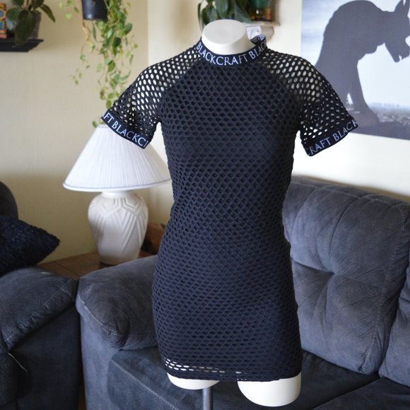 Black Craft Cult Body Con Knit Fish Net Mini Dress Sexy - Picture 2 of 8